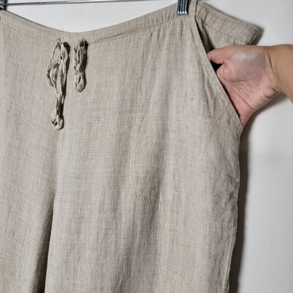 Match Point USA Beige Linen Lagenlook Boho Drawstring Cropped Pants XL Pockets - Picture 8 of 11